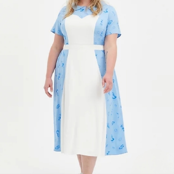 Torrid Alice In Wonderland Disney Midi Dress Blue White L - Picture 1 of 9